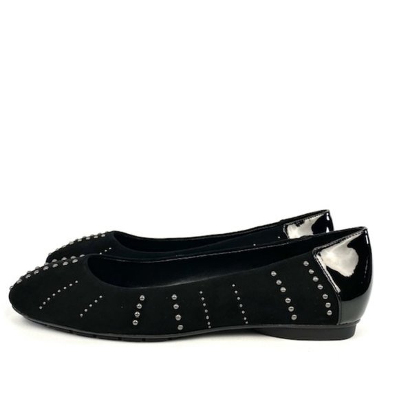 New Donald J Pliner Darren Black Studded Suede & Patent Leather Ballet Flat 8.5 - Picture 4 of 11